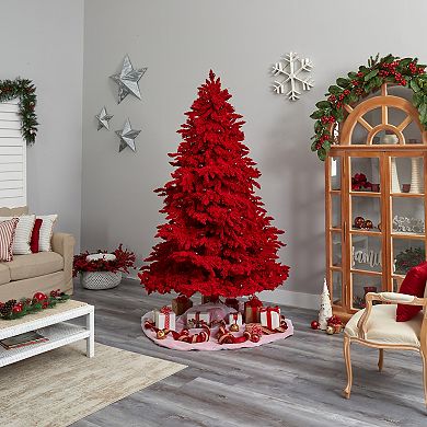 nearly natural 8-ft. Pre-Lit Red Flocked Fraser Fir Artificial Christmas Tree