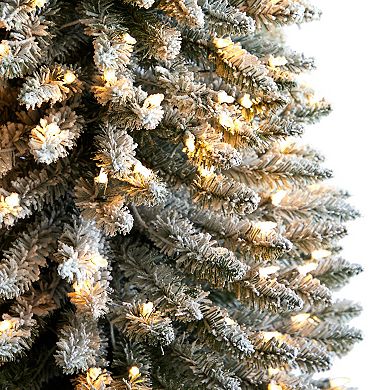 nearly natural 10-ft. Pre-Lit Flocked Pencil Artificial Christmas Tree