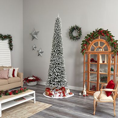 nearly natural 10-ft. Pre-Lit Flocked Pencil Artificial Christmas Tree