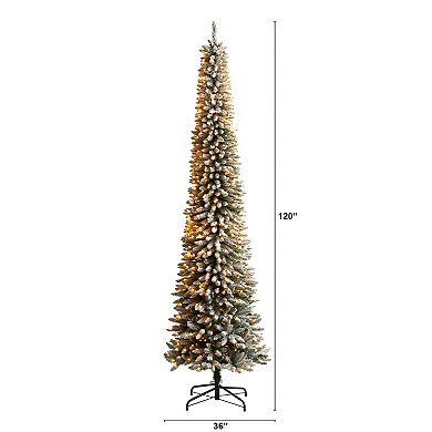 nearly natural 10-ft. Pre-Lit Flocked Pencil Artificial Christmas Tree
