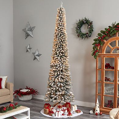 nearly natural 10-ft. Pre-Lit Flocked Pencil Artificial Christmas Tree