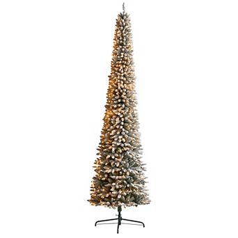 nearly natural 11-ft. Pre-Lit Flocked Pencil Spruce Artificial Christmas Tree