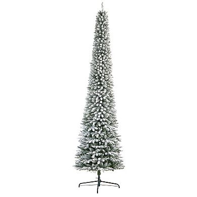 nearly natural 11-ft. Pre-Lit Flocked Pencil Spruce Artificial Christmas Tree