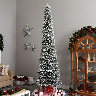 nearly natural 11-ft. Pre-Lit Flocked Pencil Spruce Artificial Christmas Tree