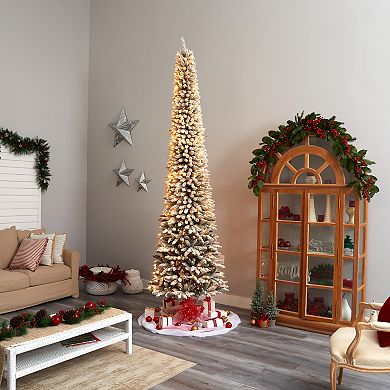 nearly natural 11-ft. Pre-Lit Flocked Pencil Spruce Artificial Christmas Tree
