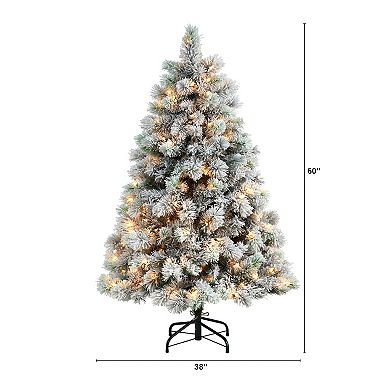 nearly natural 5-ft. Pre-Lit Flocked Oregon Pine Artificial Christmas Tree