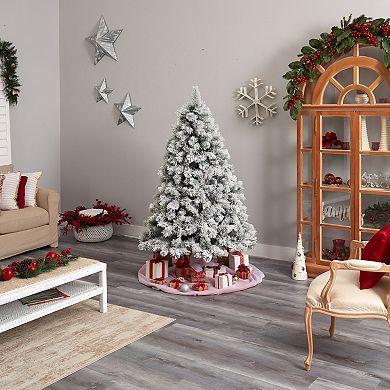 nearly natural 6-ft. Pre-Lit Flocked Oregon Pine Artificial Christmas Tree