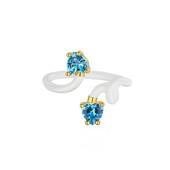 House of Frosted 14k Gold Over Silver Swiss Blue Topaz & Enamel Vine Ring