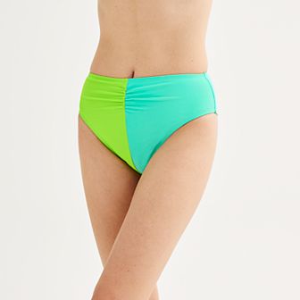 Juniors' Ninety-Nine° Shirred Spliced High-Waist Bikini Bottoms