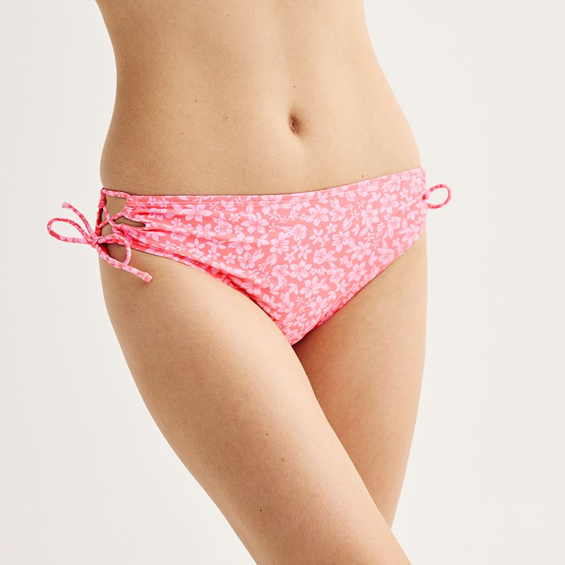 Juniors' Ninety-Nine° Lace-Up Hipster Bikini Bottoms, Women's, Size: XL, Guava  Hibiscus