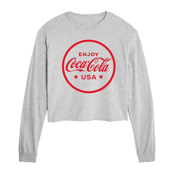 Juniors' Coca-cola Emjoy Coke Cropped Long Sleeve Graphic Tee