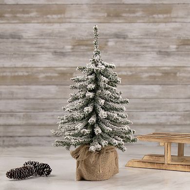 Northlight 15-in. Unlit Potted Flocked Downswept Mini Village Pine Medium Artificial Christmas Tree