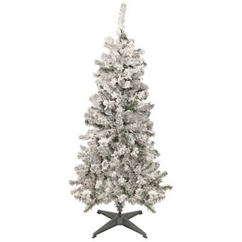 Northlight 4.5' Pre-Lit Medium Heavily Flocked Pine Artificial Christmas Tree Multicolor Lights