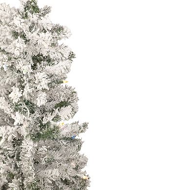 Northlight 4.5' Pre-Lit Medium Heavily Flocked Pine Artificial Christmas Tree Multicolor Lights