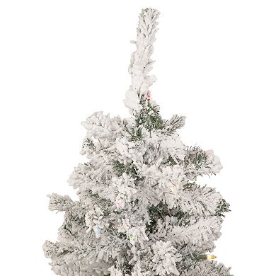 Northlight 4.5' Pre-Lit Medium Heavily Flocked Pine Artificial Christmas Tree Multicolor Lights