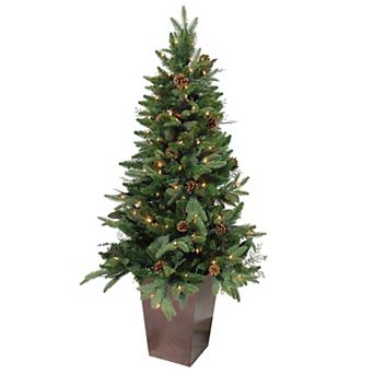 Northlight 5ft. Pre-lit Green Potted Mixed Winter Pine Medium Artificial Christmas Tree - Clear Lights
