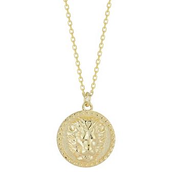 Sunkissed Sterling 14k Gold Over Silver 3D Lion Head Medallion Necklace