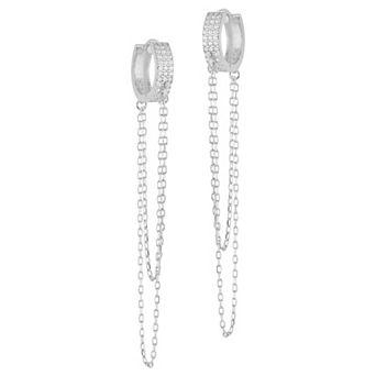 Sunkissed Sterling Cubic Zirconia Double Hanging Chain Huggie Hoop Earrings