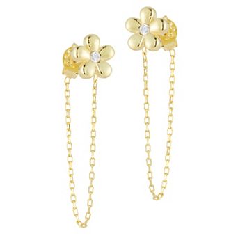 Sunkissed Sterling Cubic Zirconia Flower Chain Stud Earrings