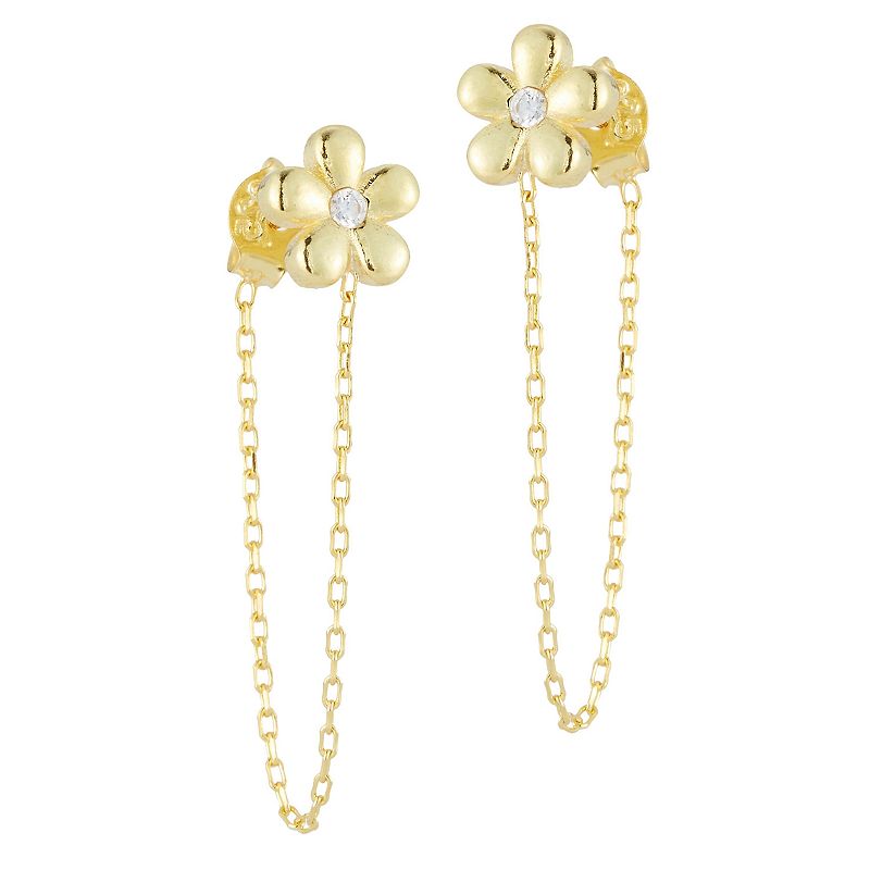 Sunkissed Sterling Cubic Zirconia Flower Chain Stud Earrings, Women's, Gold Tone