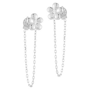 Sunkissed Sterling Cubic Zirconia Flower Chain Stud Earrings