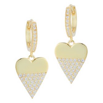 Sunkissed Sterling Cubic Zirconia Heart Charm Huggie Earrings