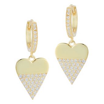 Sunkissed Sterling Cubic Zirconia Heart Charm Huggie Earrings