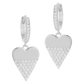 Sunkissed Sterling Cubic Zirconia Heart Charm Huggie Earrings