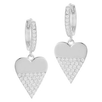 Sunkissed Sterling Cubic Zirconia Heart Charm Huggie Earrings