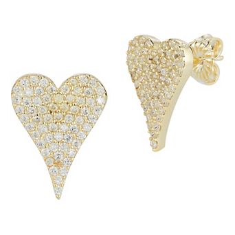Sunkissed Sterling Cubic Zirconia Pave Dagger Heart Stud Earrings