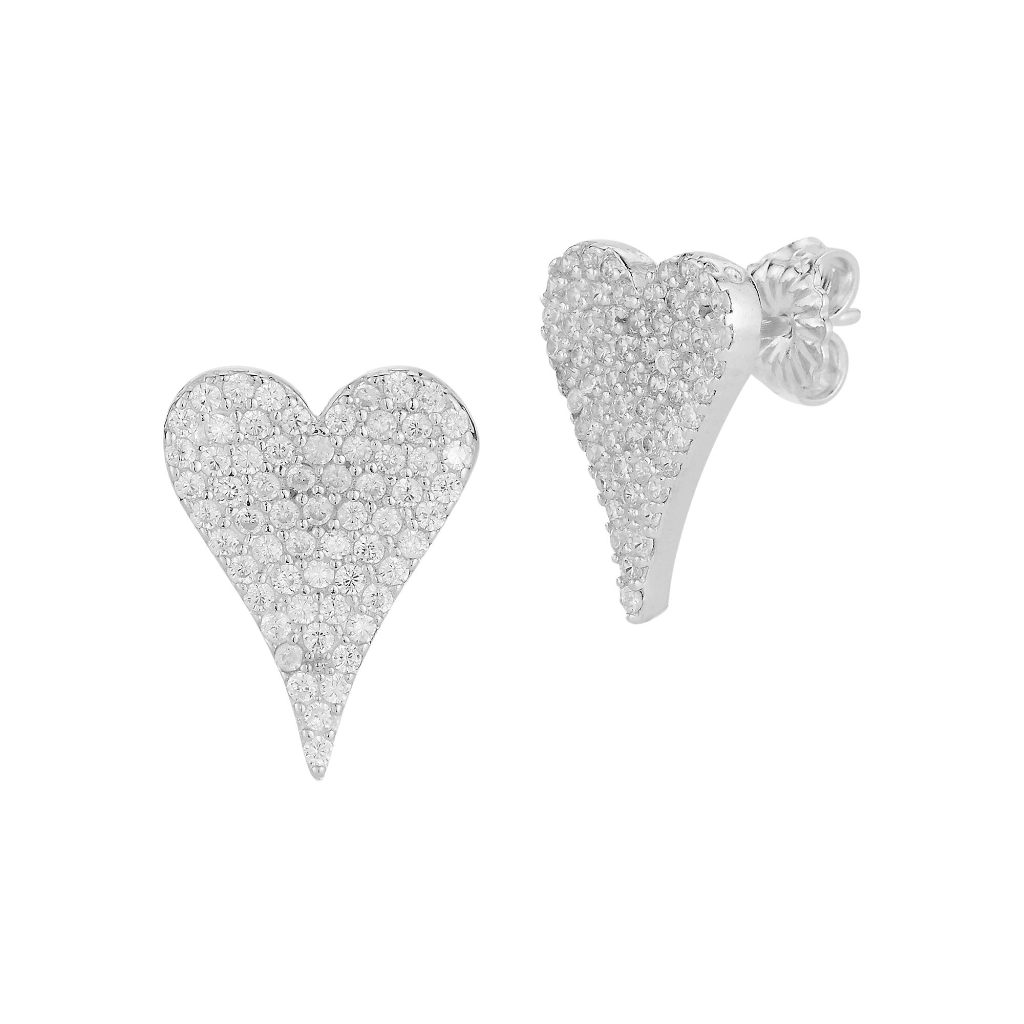 Sunkissed Sterling Cubic Zirconia Pave Dagger Heart Stud Earrings, Womens,