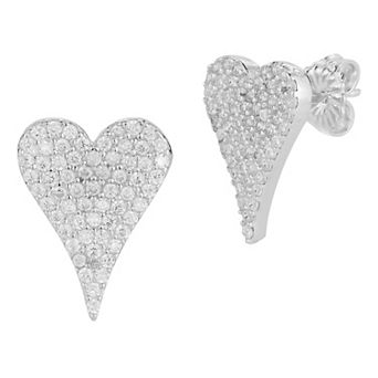 Sunkissed Sterling Cubic Zirconia Pave Dagger Heart Stud Earrings