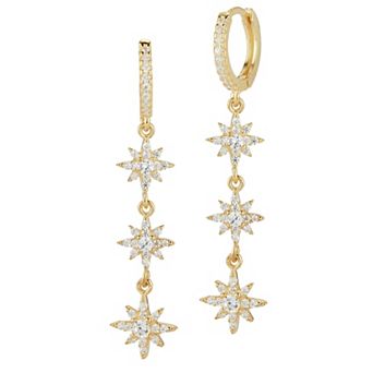 Sunkissed Sterling Cubic Zirconia Multi Star Charm Huggie Earrings