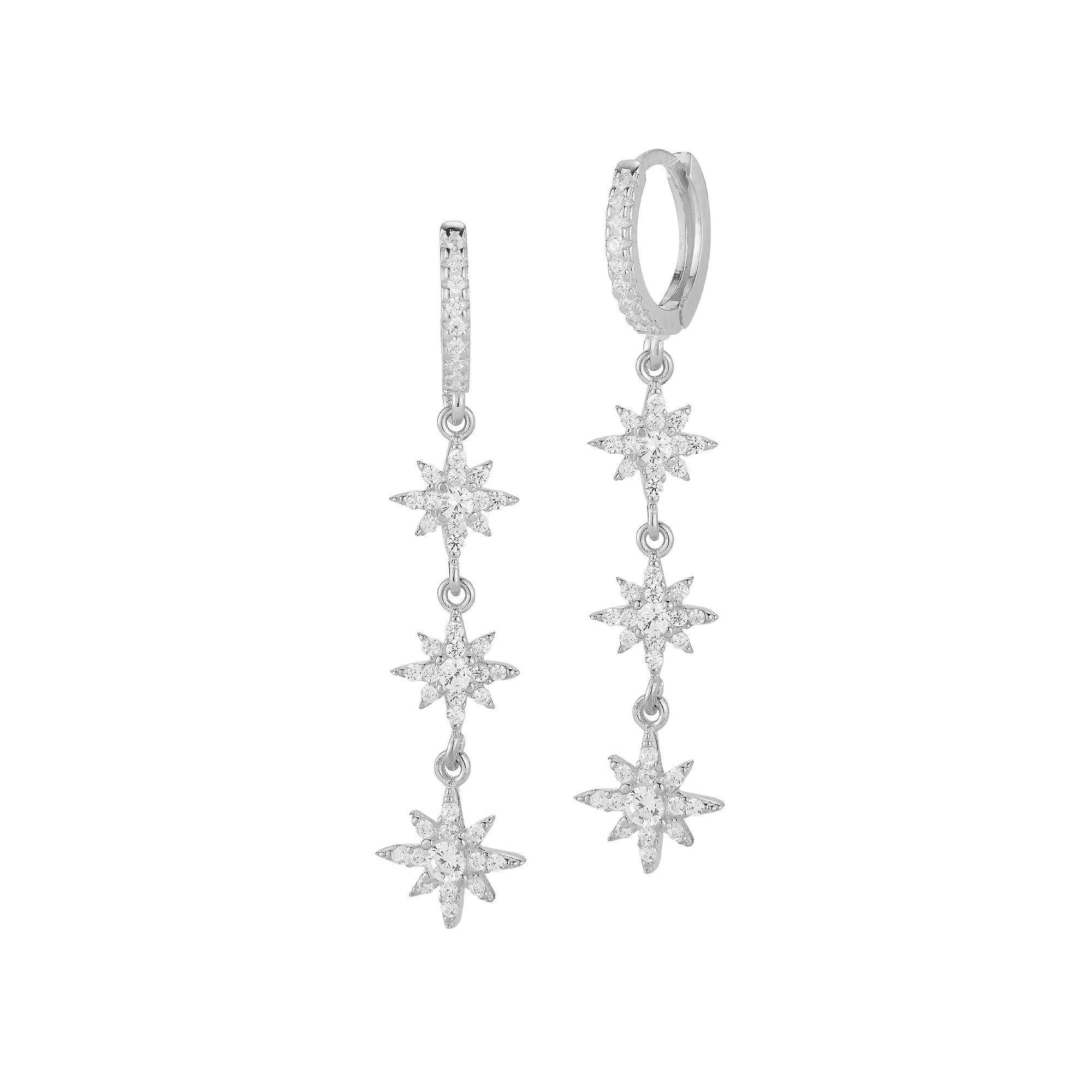 Sunkissed Sterling Cubic Zirconia Multi Star Charm Huggie Earrings, Womens