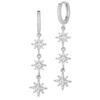 Sunkissed Sterling Cubic Zirconia Multi Star Charm Huggie Earrings