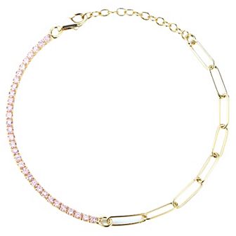Sunkissed Sterling 14k Gold Over Silver Cubic Zirconia Tennis X Paperclip Bracelet