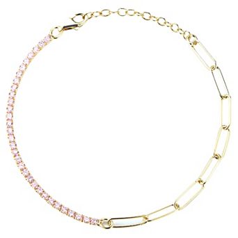 Sunkissed Sterling 14k Gold Over Silver Cubic Zirconia Tennis X Paperclip Bracelet