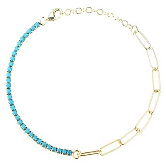 Sunkissed Sterling 14k Gold Over Silver Cubic Zirconia Tennis X Paperclip Bracelet