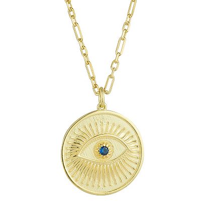 Sunkissed Sterling 14k Gold Over Silver Cubic Zirconia Evil Eye Medallion Necklace
