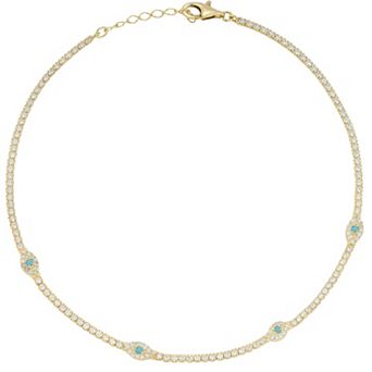 Sunkissed Sterling Cubic Zirconia Evil Eye Tennis Anklet