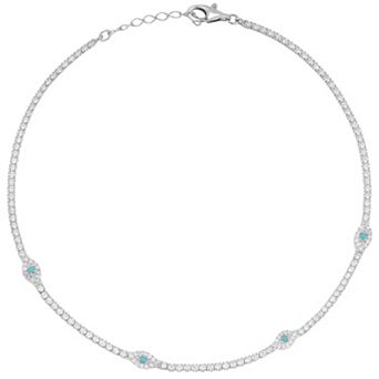 Sunkissed Sterling Cubic Zirconia Evil Eye Tennis Anklet