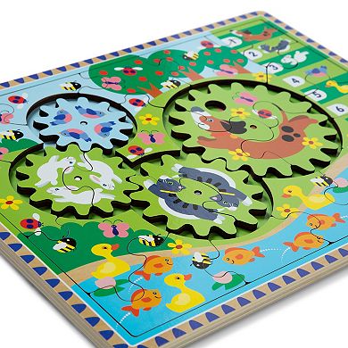 Melissa & Doug Wooden Animal Chase Jigsaw Spinning Gear Puzzle