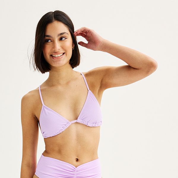 Juniors' Ninety-Nine&deg; Triangle Bikini Top - Purple Rose Rib (LARGE)