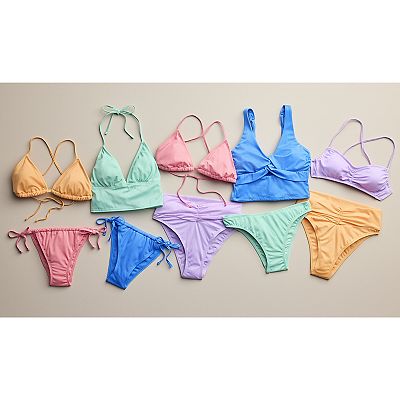 Juniors' Ninety-Nine° Apron Crop Tankini Swim Top