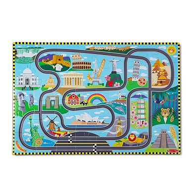 Melissa & Doug Race Around the World Tracks Cardboard Jigsaw Floor Puzzle and Wind-Up Vehicles