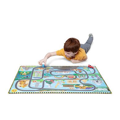 Melissa & Doug Race Around the World Tracks Cardboard Jigsaw Floor Puzzle and Wind-Up Vehicles