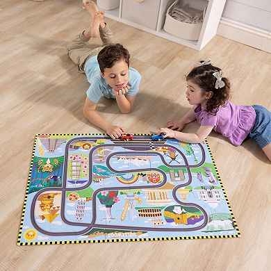 Melissa & Doug Race Around the World Tracks Cardboard Jigsaw Floor Puzzle and Wind-Up Vehicles