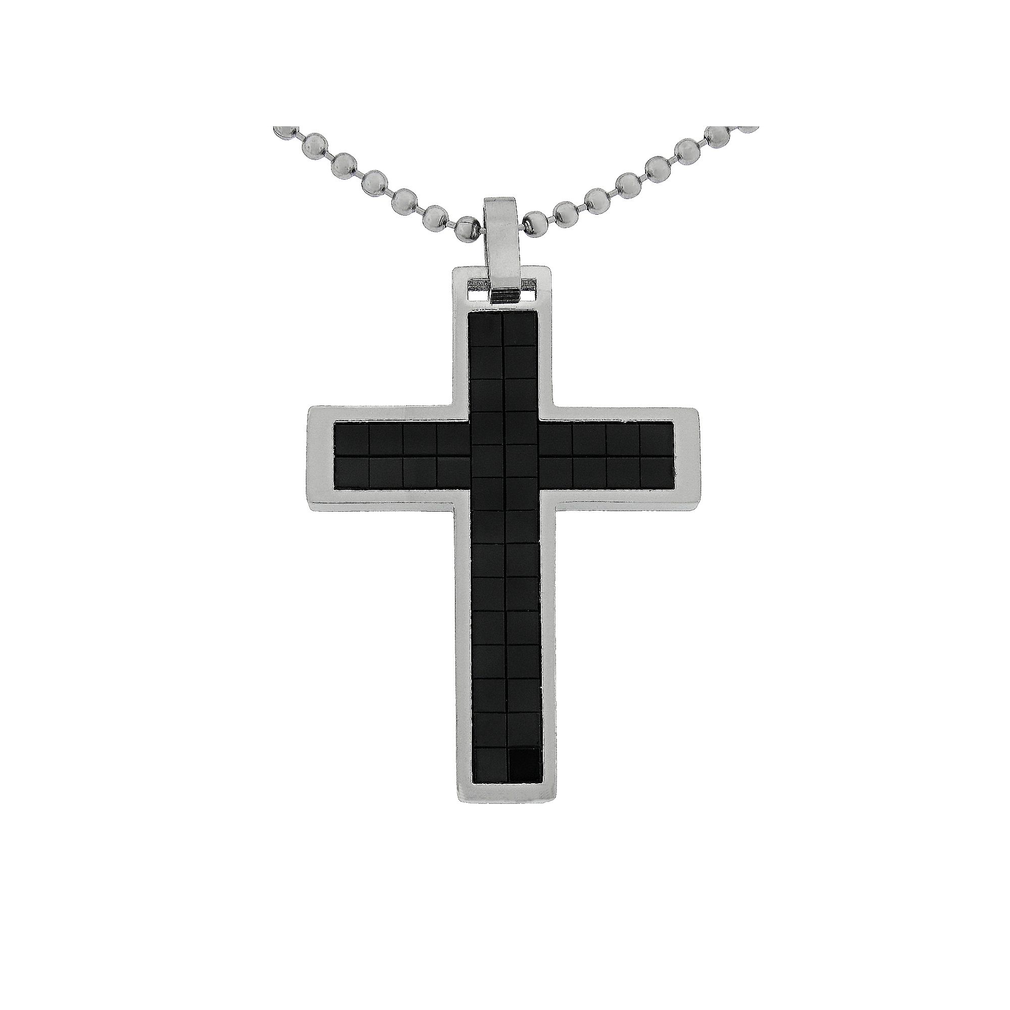 LYNX Stainless Steel Cross Pendant, Mens, Silver