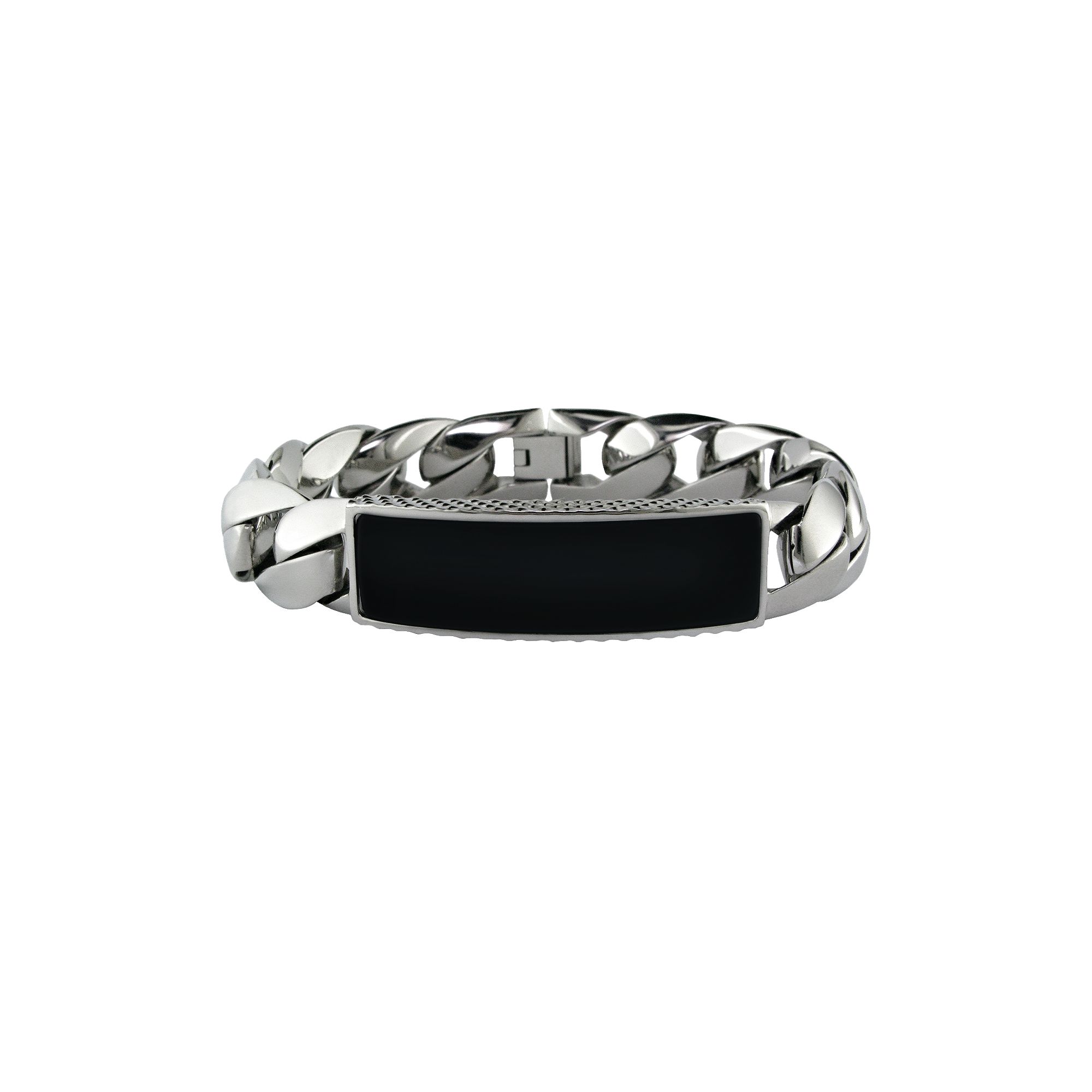 LYNX Stainless Steel Onyx ID Bracelet, Mens, Silver