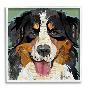 Stupell Home Decor Bernese Mountain Dog Ephemera Framed Wall Art
